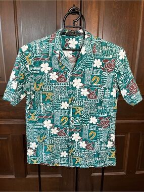 Royal Creations Vintage Hawaiian Aloha Shirt Men's Size L Green Tribal Floral